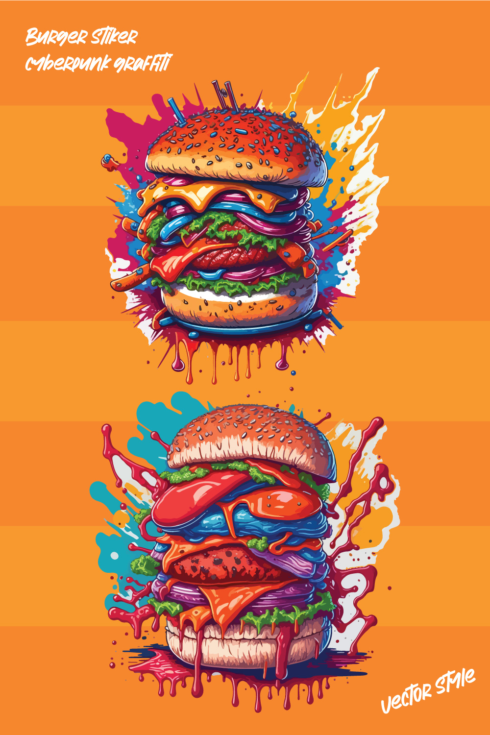 Burger Sticker cyberpunk graffiti Illustration T shirt Design pinterest preview image.