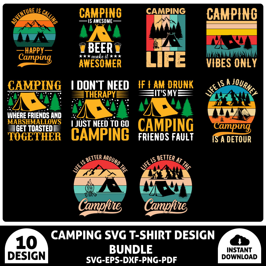 Camping SVG T-shirt Design Bundle preview image.