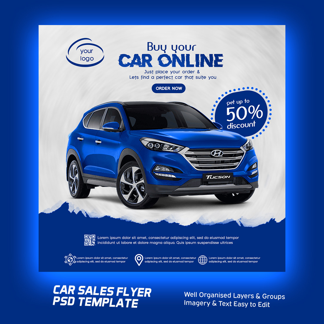 Car Sales Flyer PSD Template preview image.