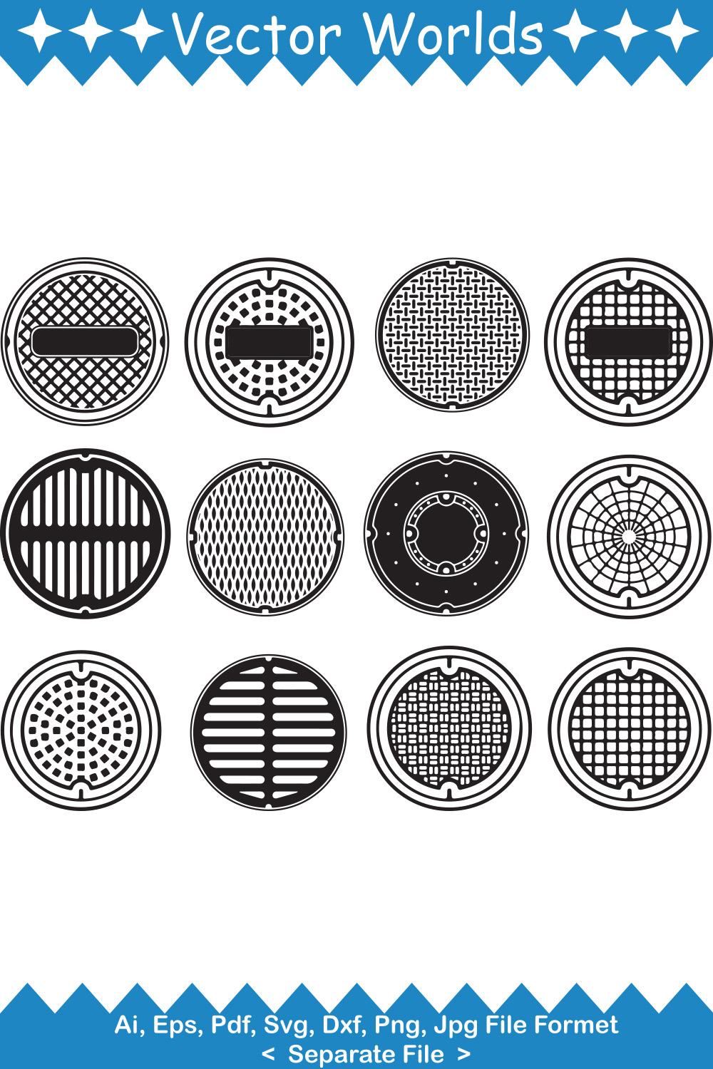 Street Manhole SVG Vector Design pinterest preview image.