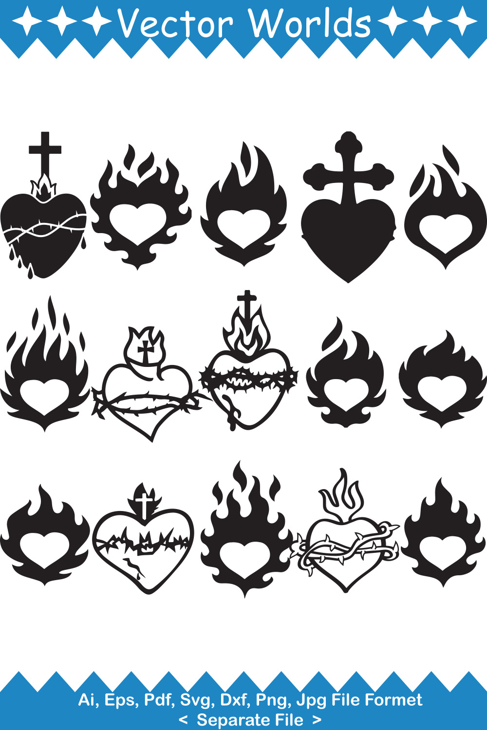 Sacret Heart SVG Vector Design pinterest preview image.