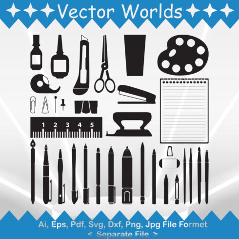 Stationery Tools SVG Vector Design cover image.