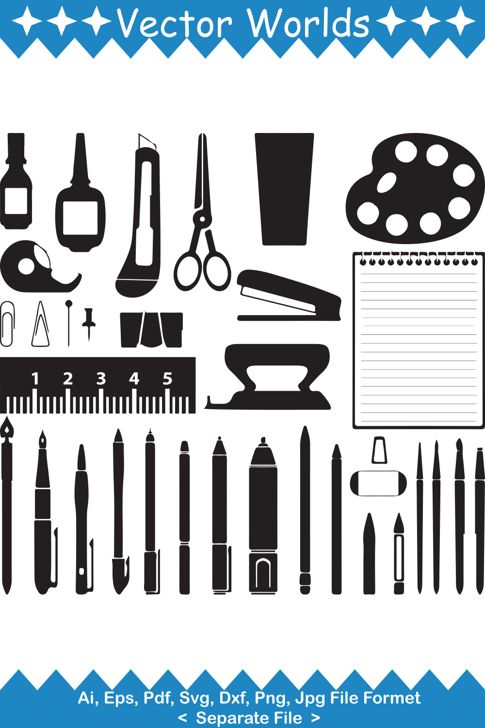 Stationery Tools SVG Vector Design pinterest preview image.