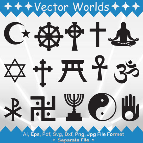 World Religions Symbols SVG Vector Design cover image.