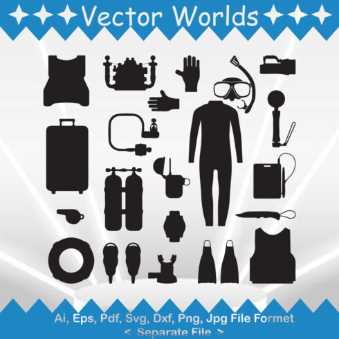 Scuba Diving Equipment SVG Vector Design cover image.