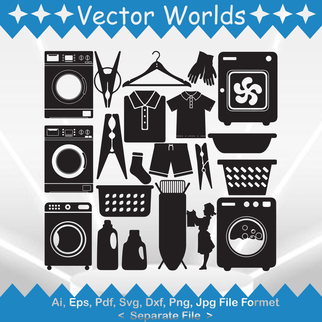 Washing Laundry SVG Vector Design preview image.