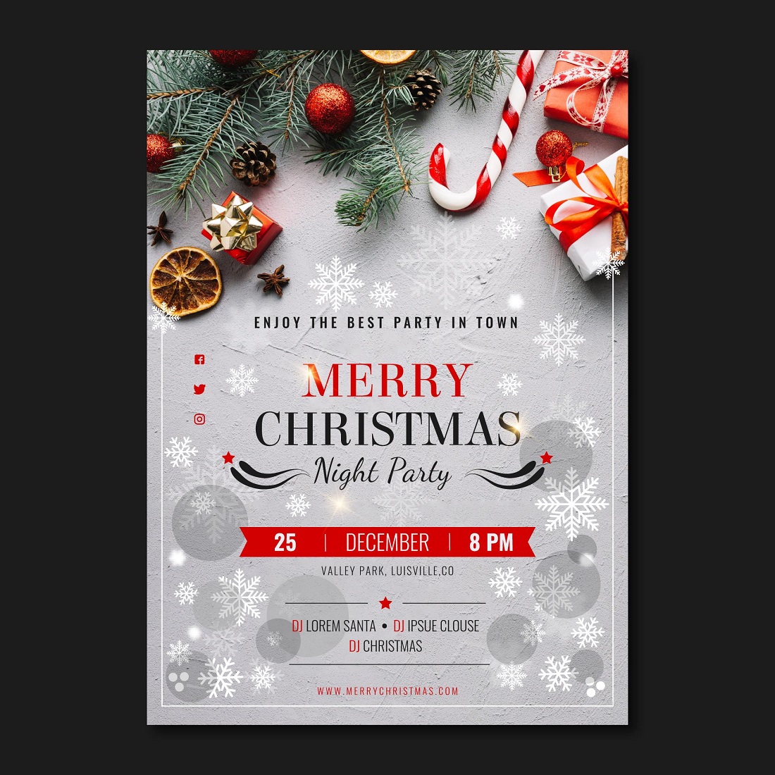 Christmas party poster template preview image.