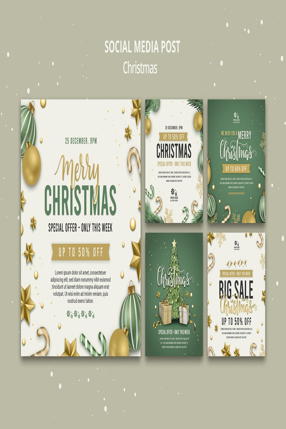 Christmas sale social media post design template pinterest preview image.