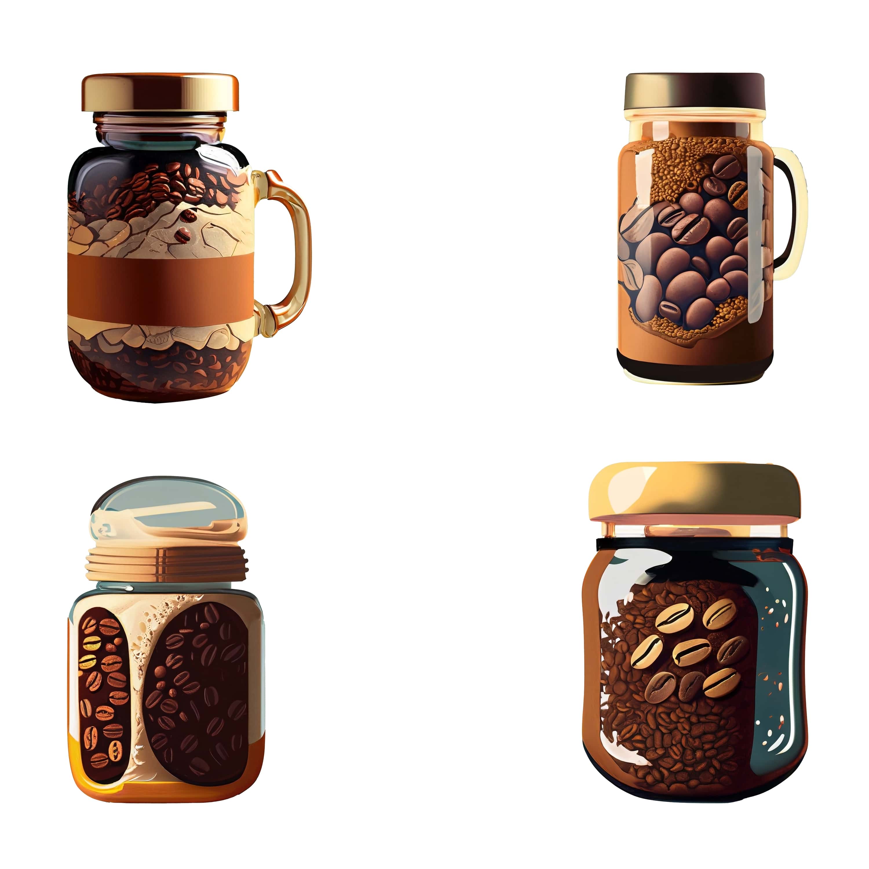 coffee beans in a glass jar. set of vector illustrations. 80