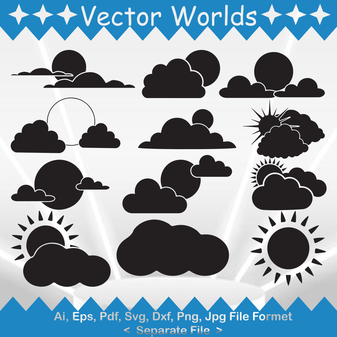 Sun clouds SVG Vector Design preview image.