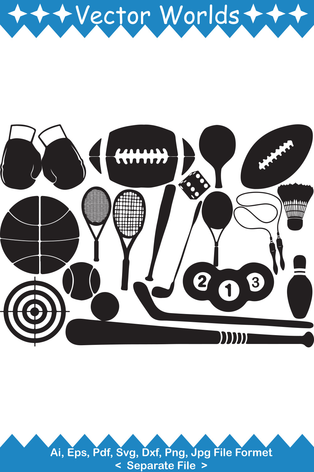 Sports Equipment SVG Vector Design pinterest preview image.