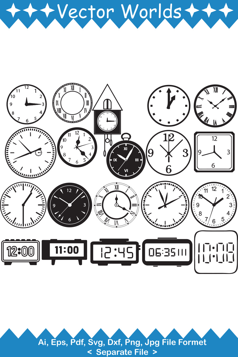 Wall clock SVG Vector Design pinterest preview image.