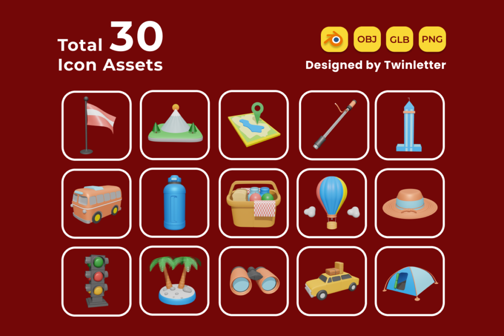 Tour and Travel 3D Icon Pack Vol 1 - MasterBundles