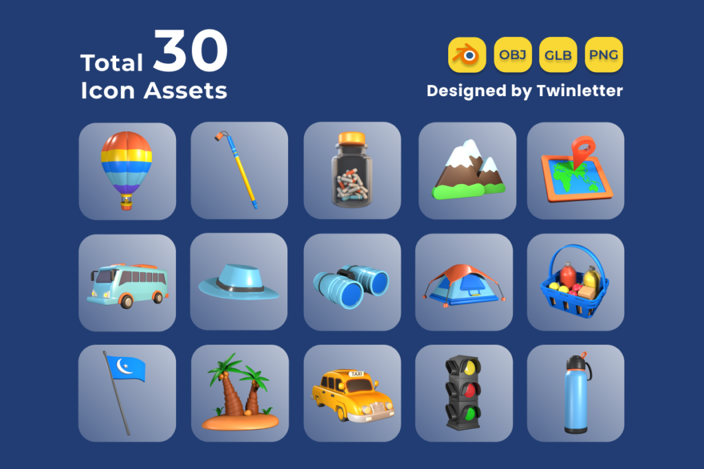 Tour and Travel 3D Icon Pack Vol 3 - MasterBundles