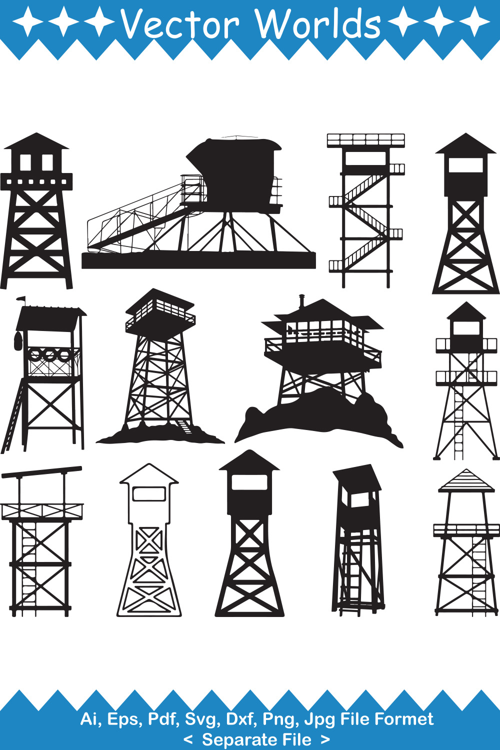 Watch Tower SVG Vector Design pinterest preview image.