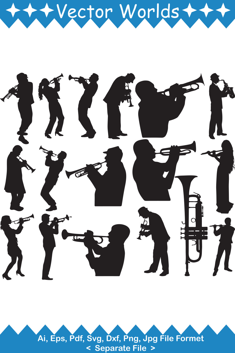 Trumpet Player SVG Vector Design pinterest preview image.