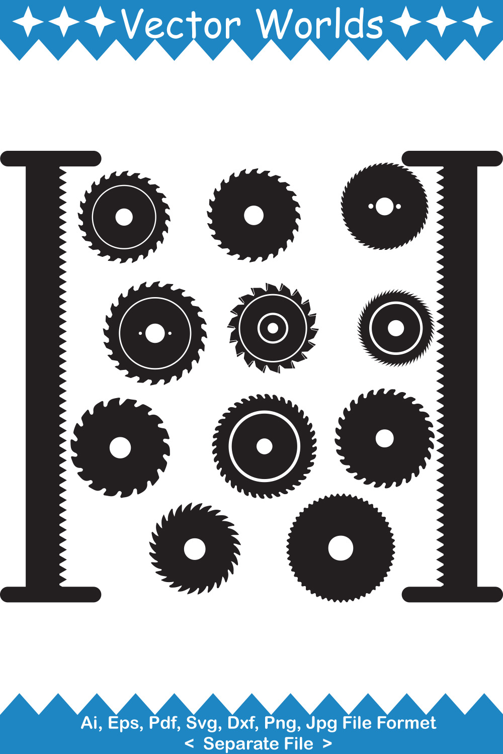 Saw blade SVG Vector Design pinterest preview image.