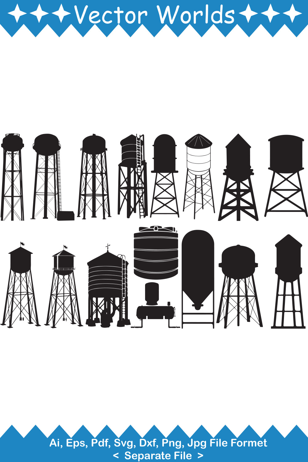 Water Tower SVG Vector Design pinterest preview image.