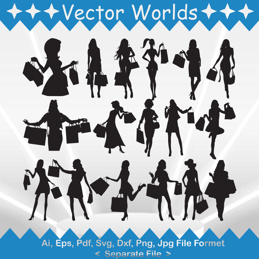 Shopping Girl SVG Vector Design preview image.