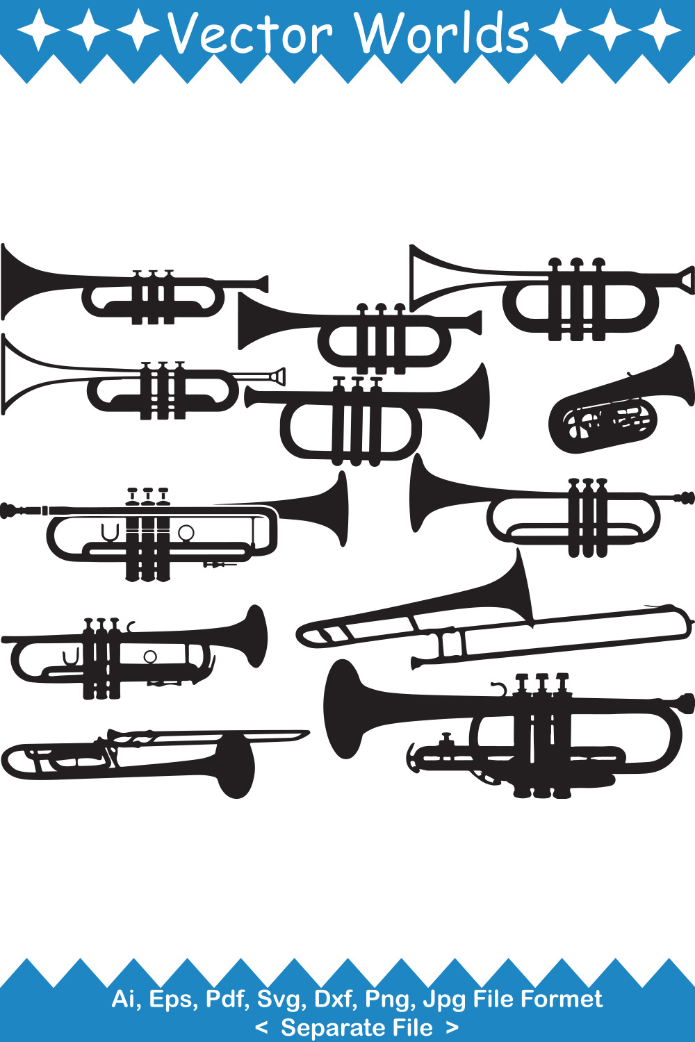 Trumpet SVG Vector Design pinterest preview image.