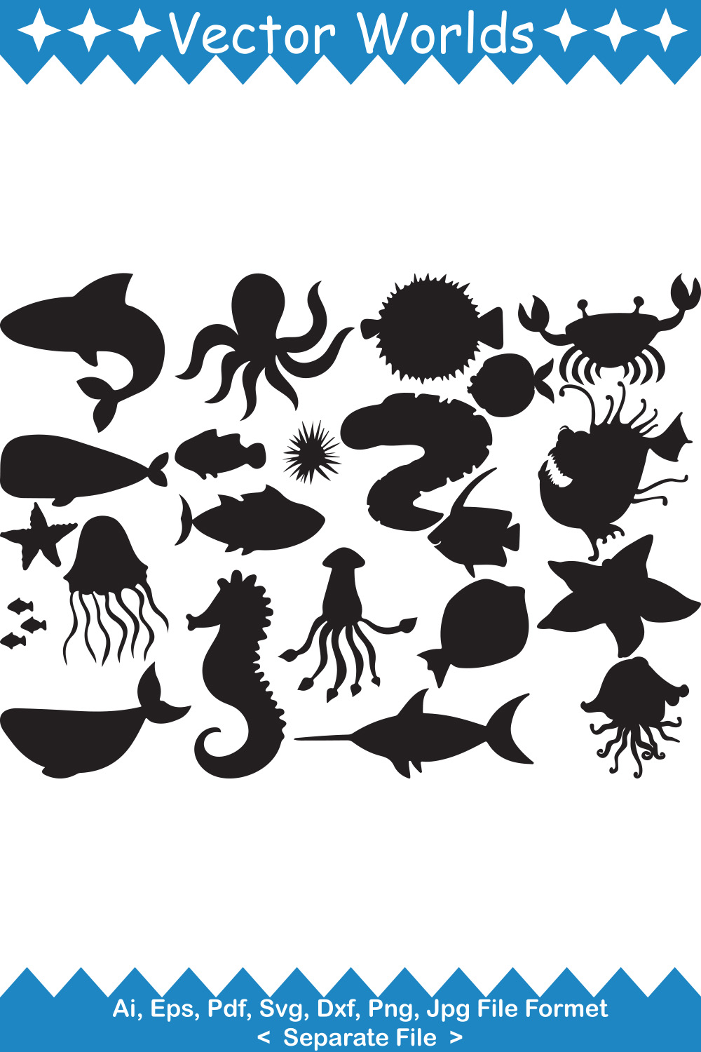 Sea Animals SVG Vector Design pinterest preview image.