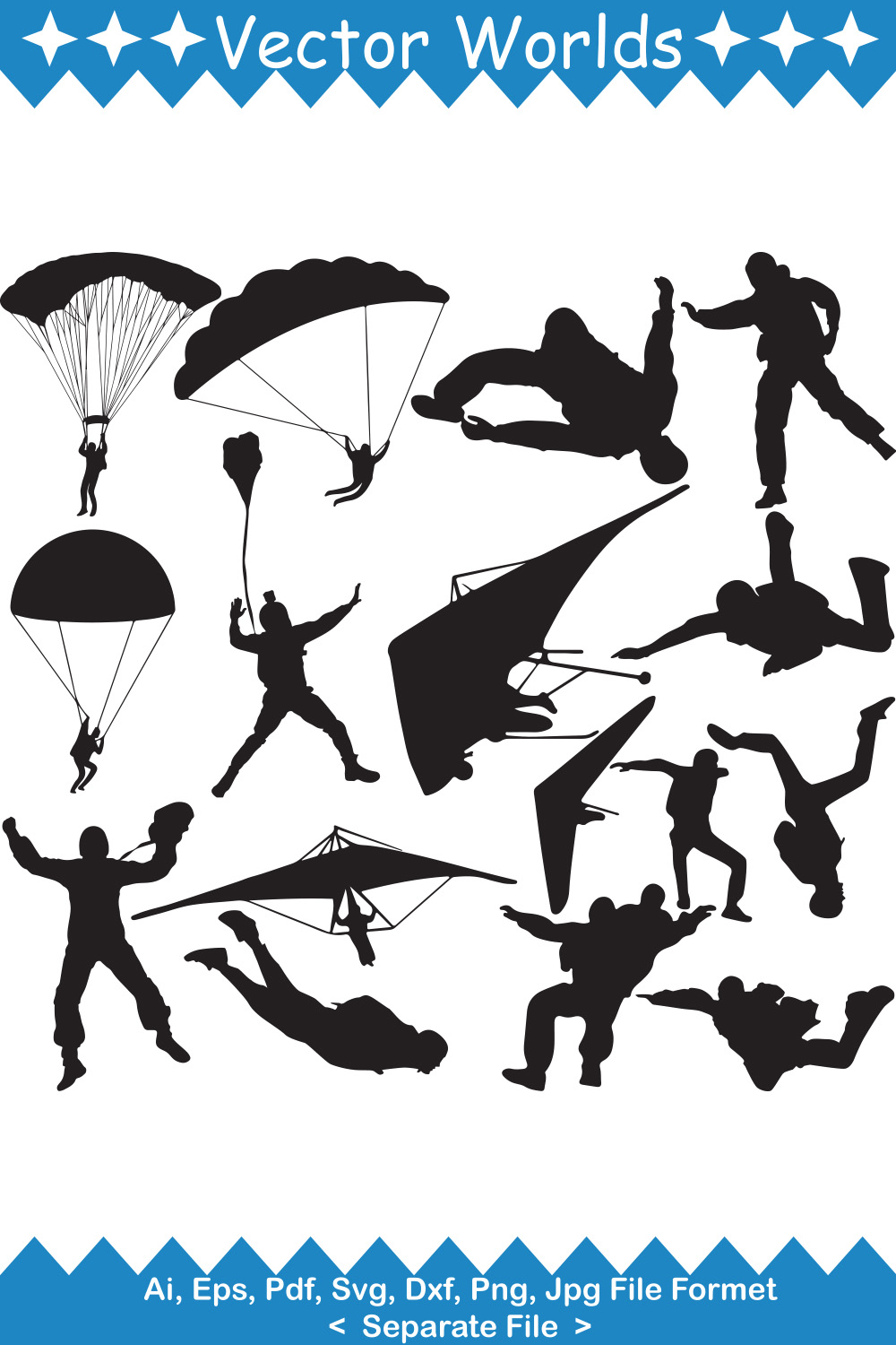 Sky Diving SVG Vector Design pinterest preview image.