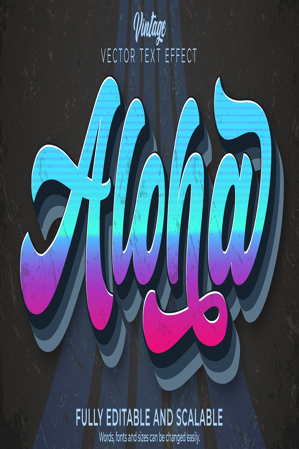 Editable text effect aloha 3d vintage retro font style pinterest preview image.