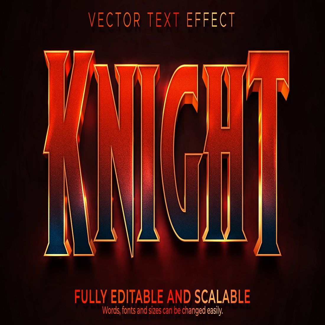 Editable text effect knight 3d warrior gaming font style preview image.