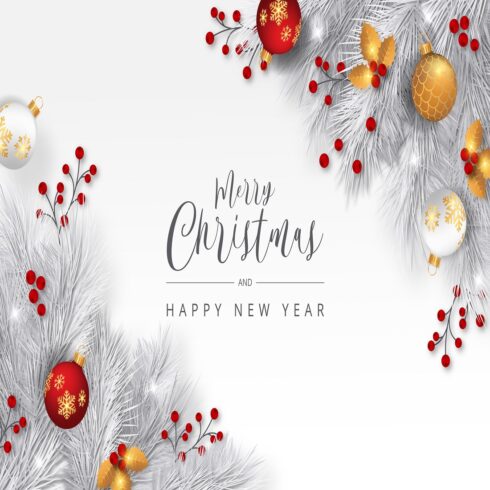 Elegant Christmas background with white branches cover image.