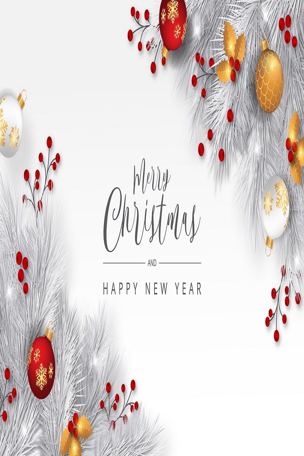 Elegant Christmas background with white branches pinterest preview image.