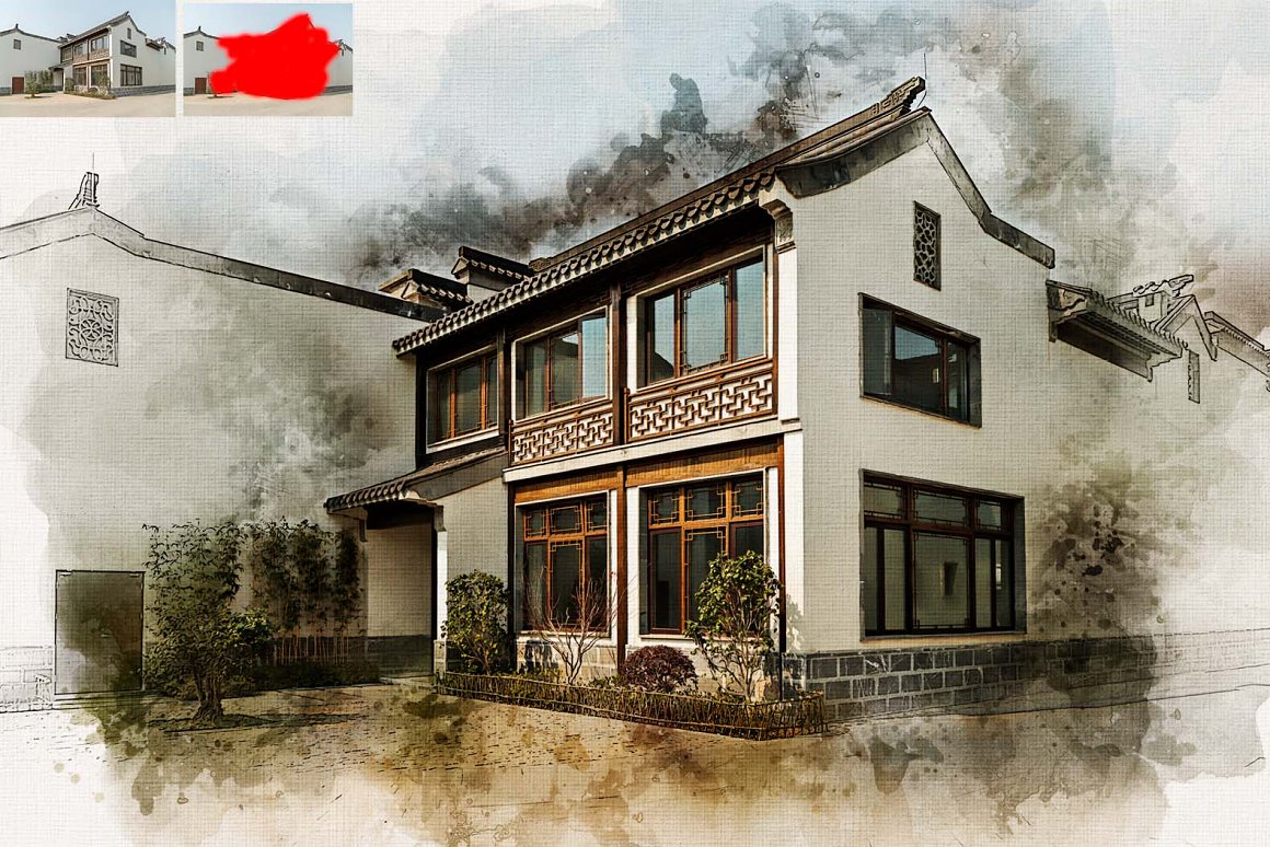 exterior house watercolor painting 04 289