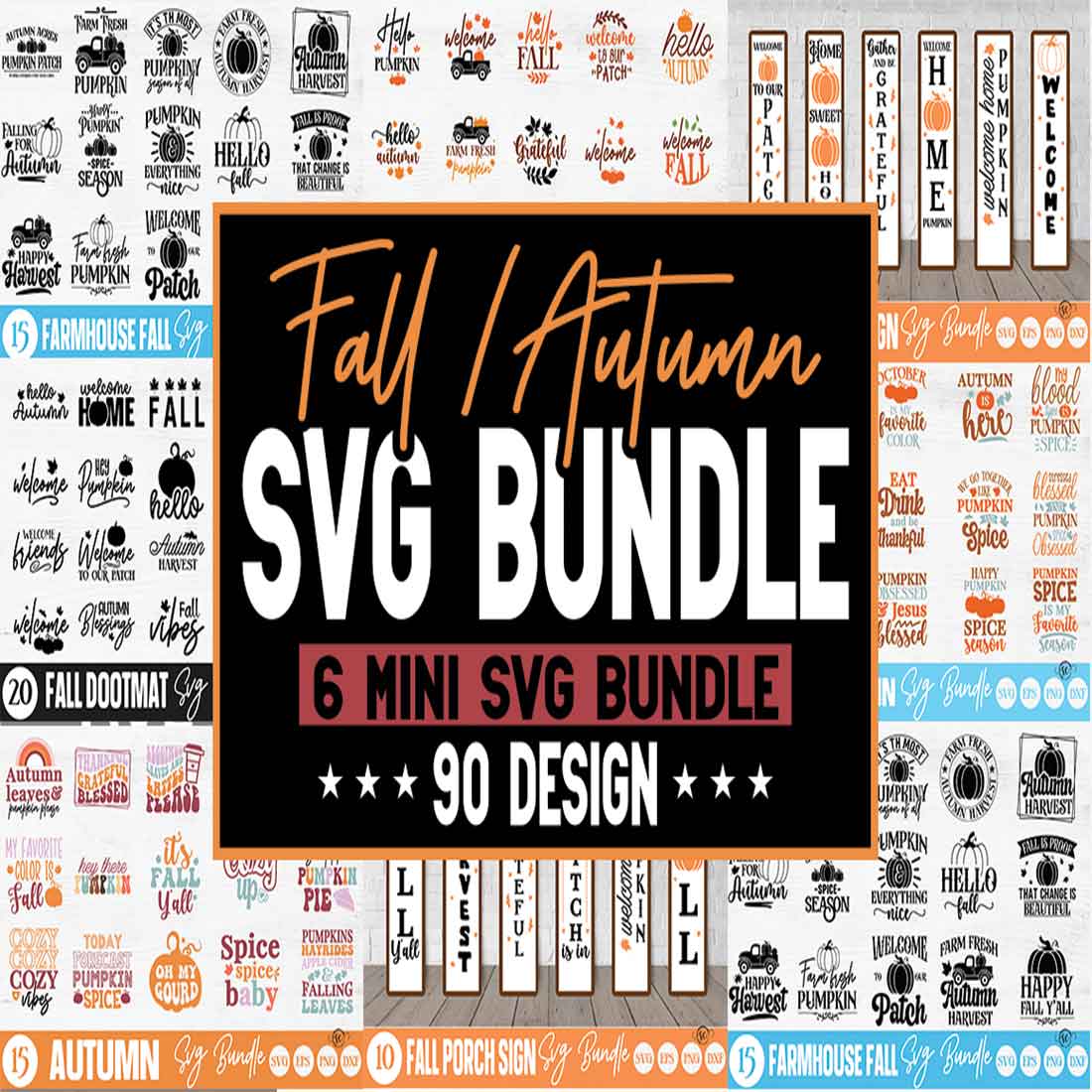 Fall Autumn Mega SVG Bundle 90 Design preview image.
