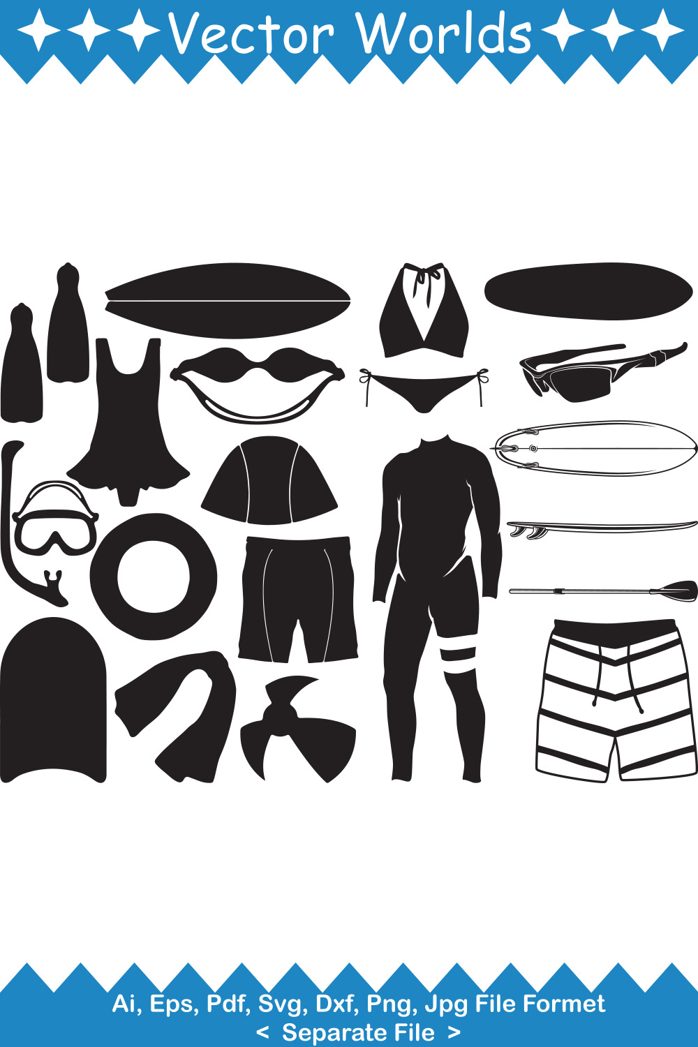 Swimming Equipment SVG Vector Design pinterest preview image.