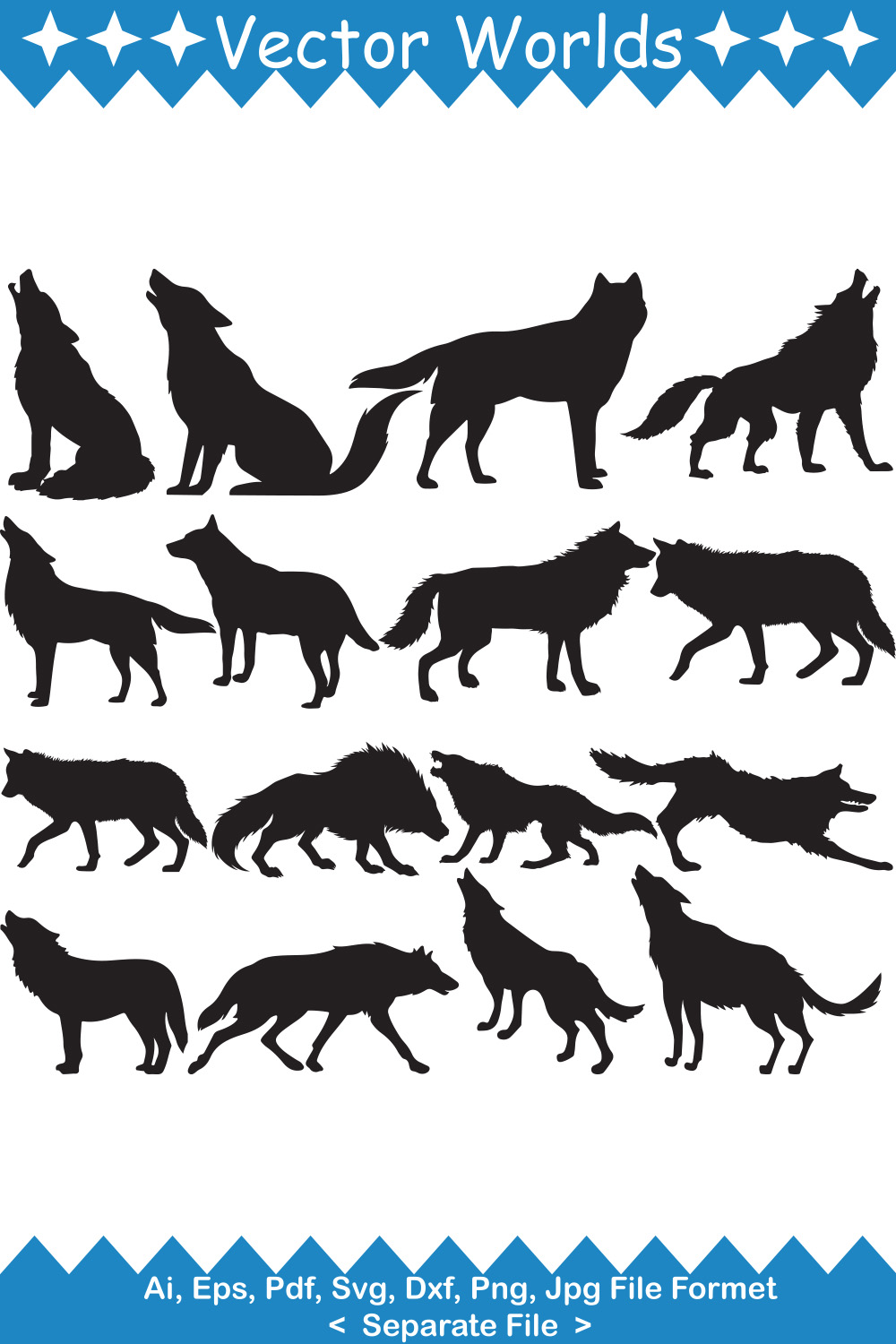 Wolf SVG Vector Design pinterest preview image.