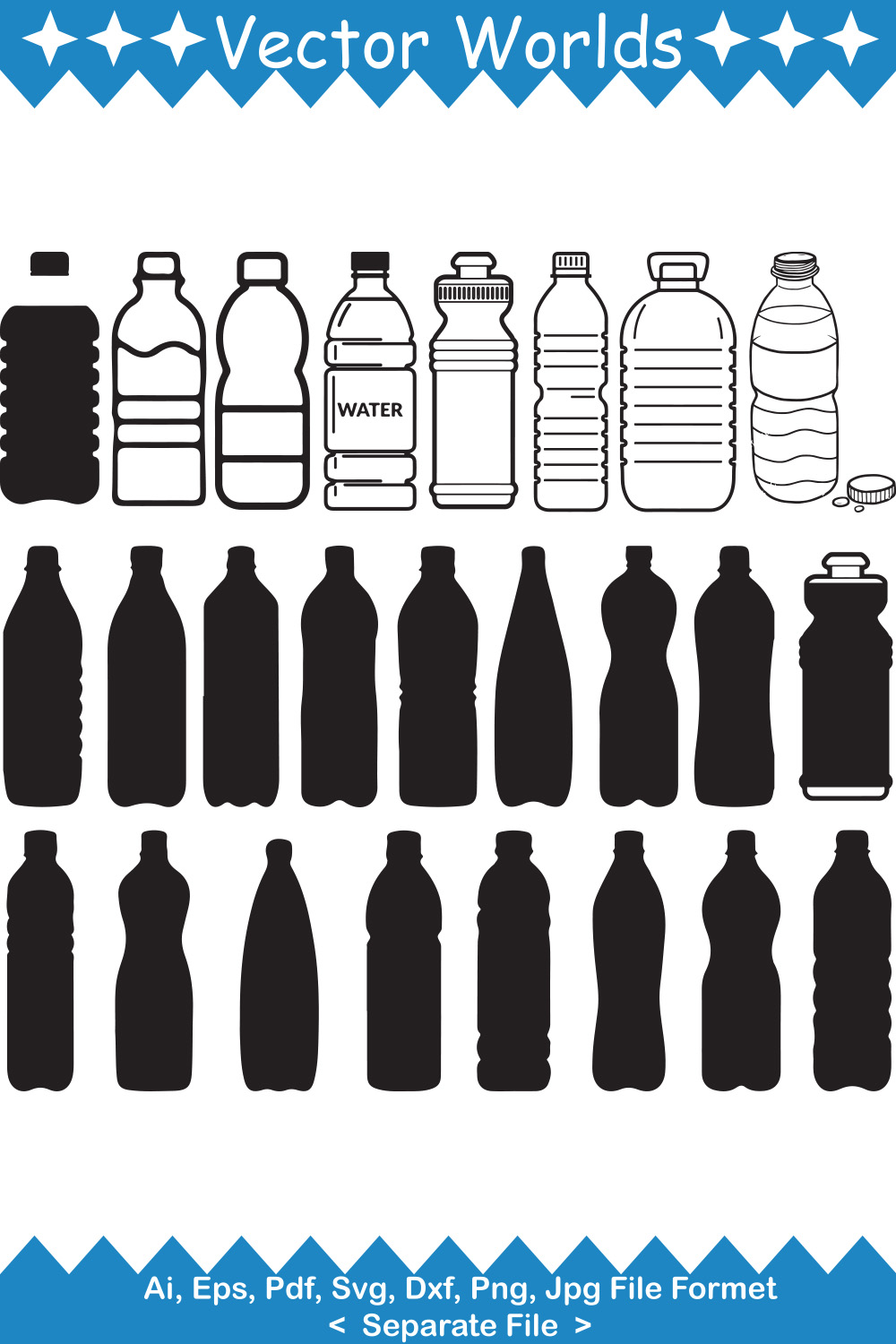 Water Bottles SVG Vector Design pinterest preview image.