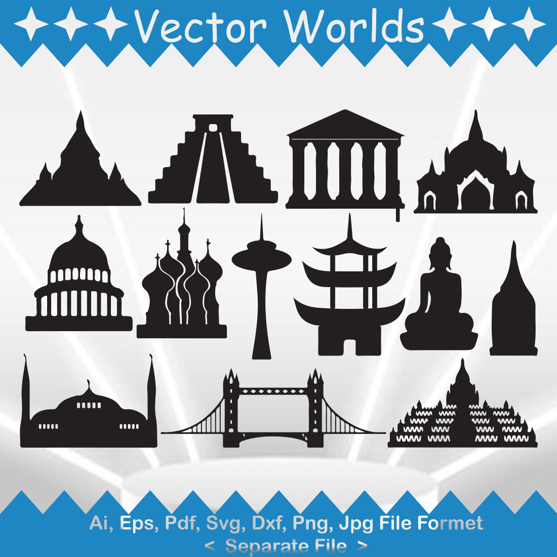 World Famous Sights SVG Vector Design preview image.