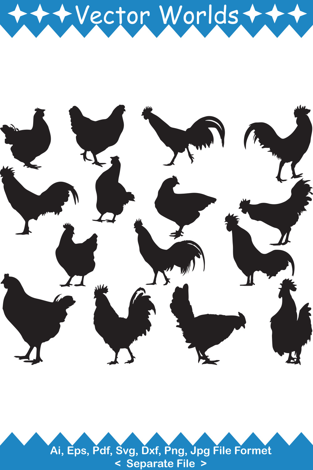 Roosters Hens SVG Vector Design pinterest preview image.