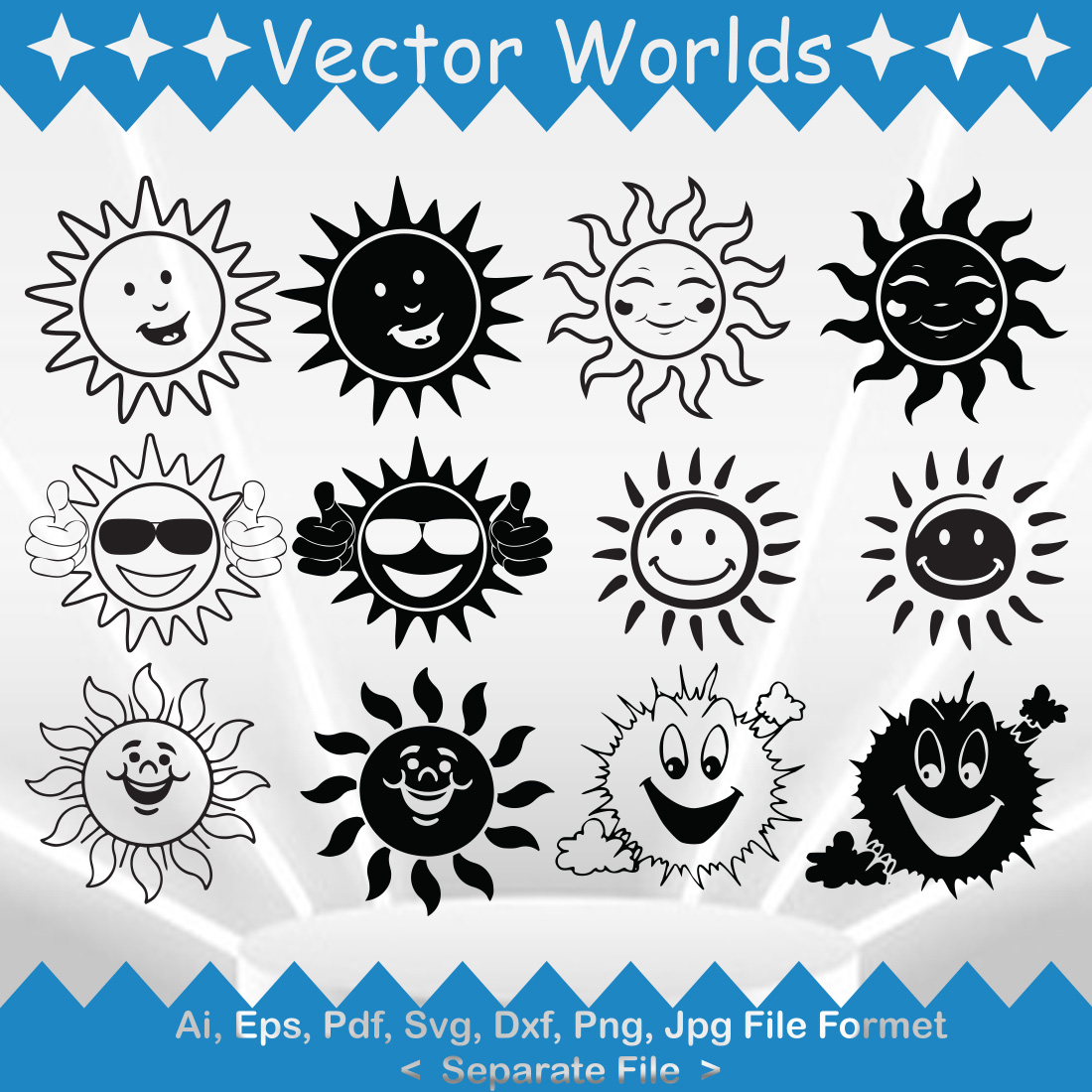 Smileys sun SVG Vector Design preview image.