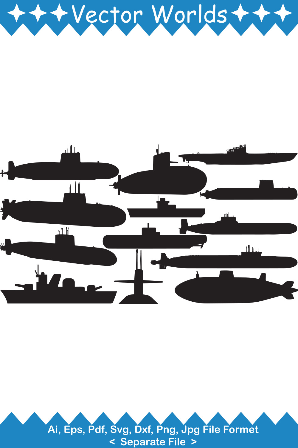 Submarine SVG Vector Design pinterest preview image.