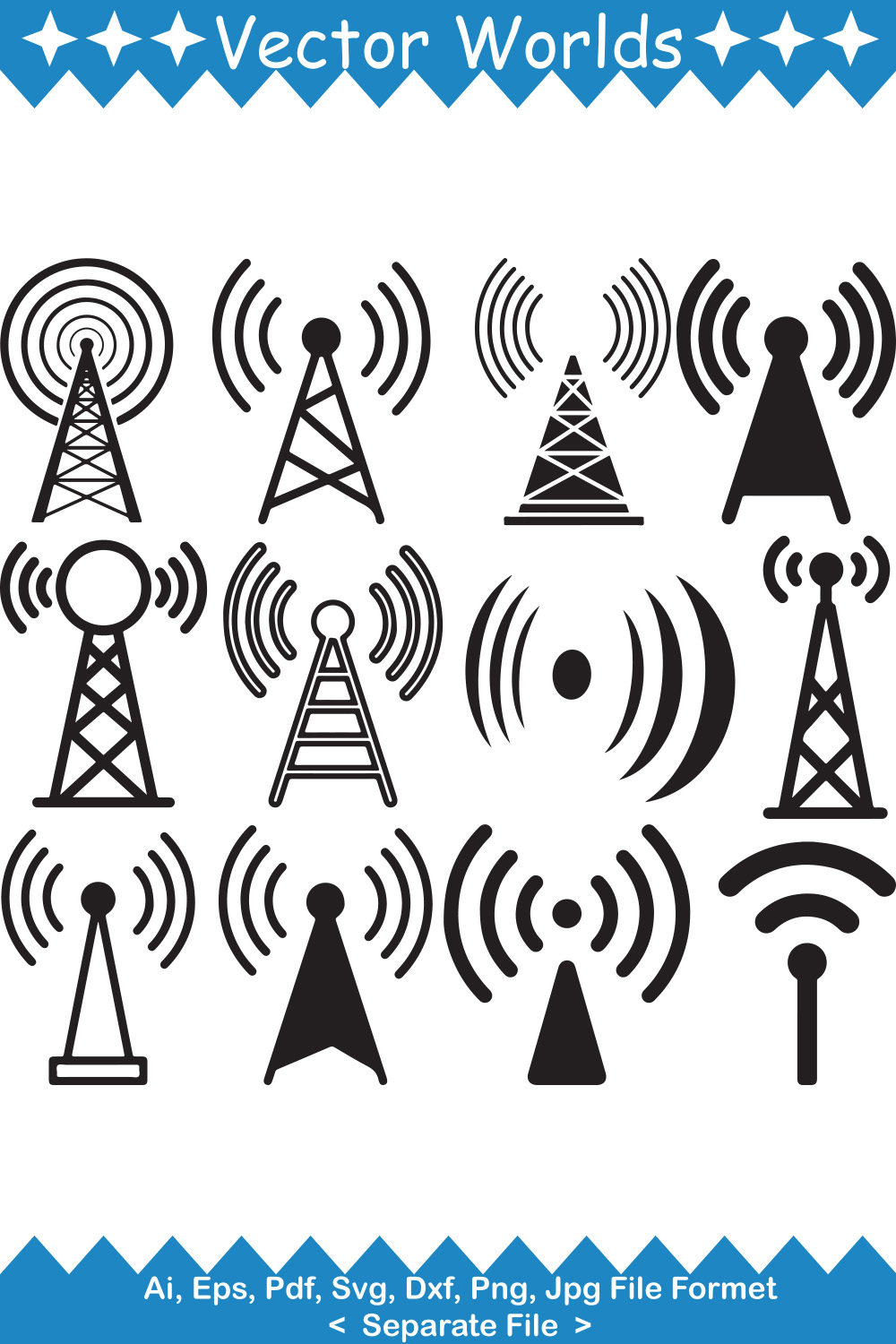 Tower Signal SVG Vector Design pinterest preview image.