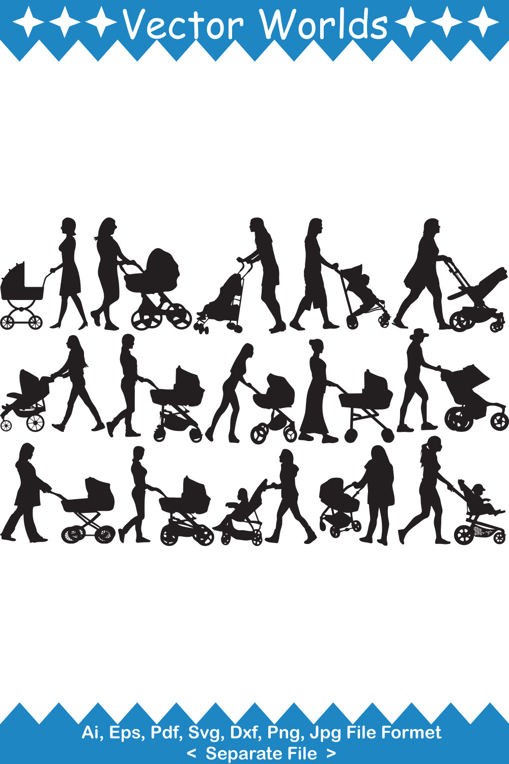 Woman with Stroller SVG Vector Design pinterest preview image.