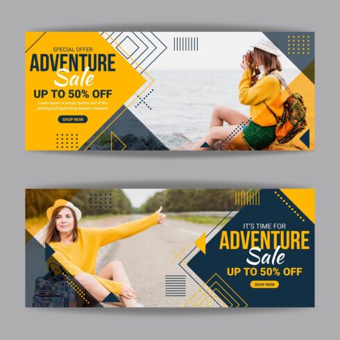 Flat horizontal adventure banners cover image.