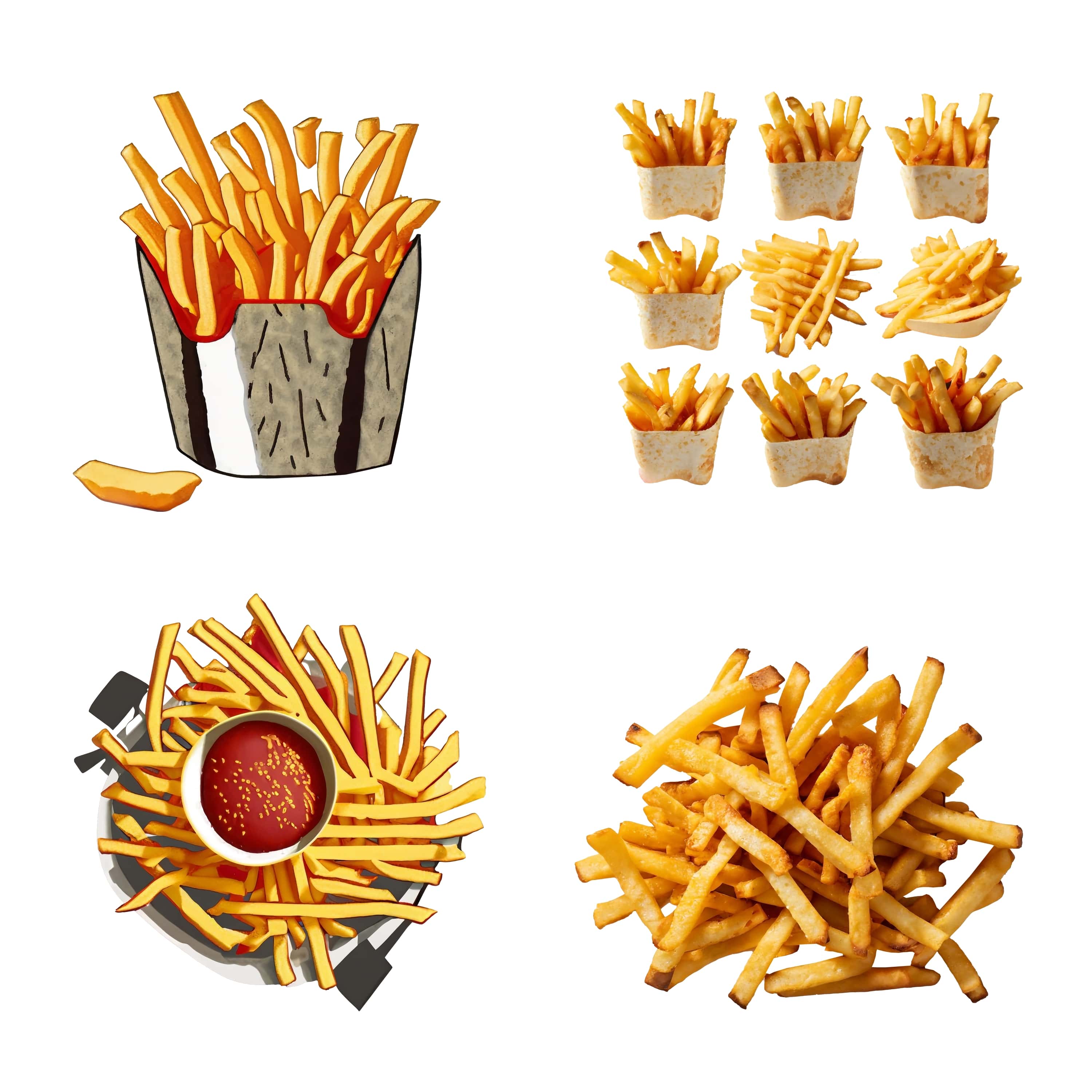 french fries with ketchup isolated on white background. realistic. 114