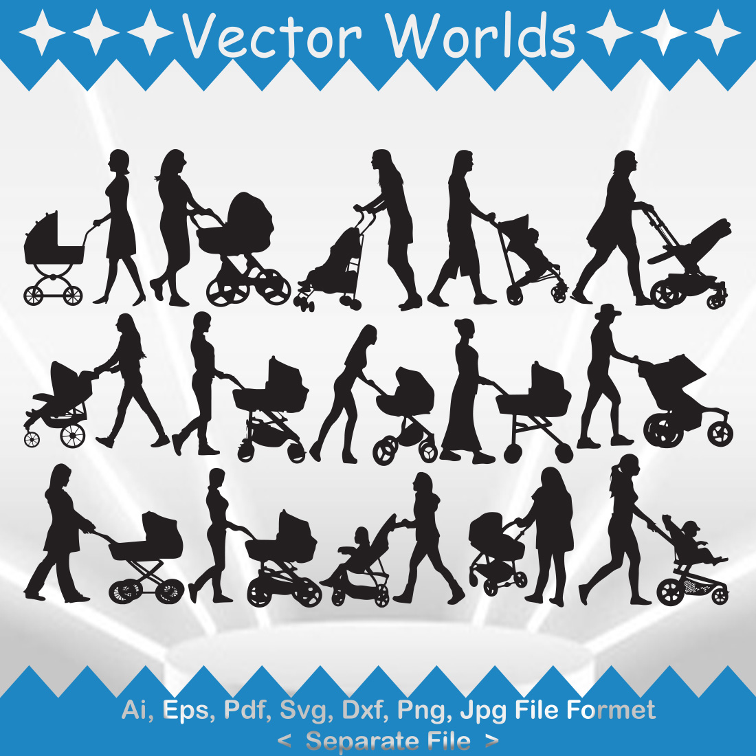 Woman with Stroller SVG Vector Design preview image.