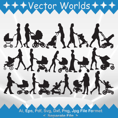 Woman with Stroller SVG Vector Design cover image.