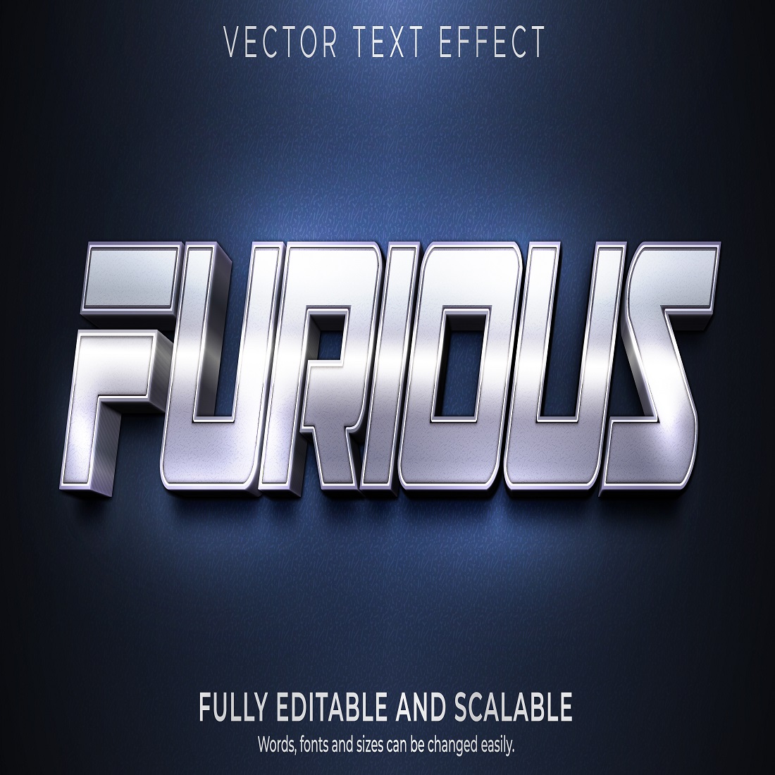 Furious editable text effect metallic shiny text style preview image.