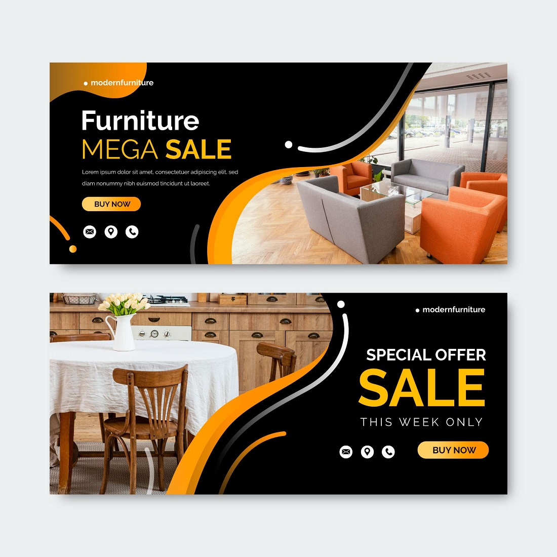 Furniture sale banner template preview image.