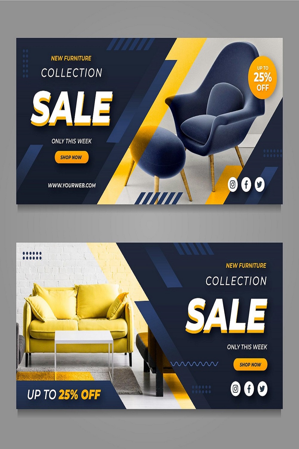 Furniture sale banners pinterest preview image.