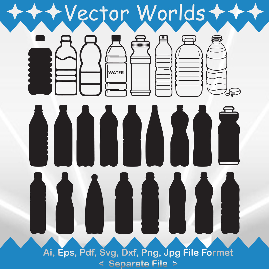 Water Bottles SVG Vector Design preview image.