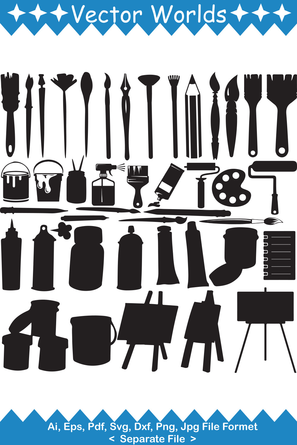 Various Art tools SVG Vector Design pinterest preview image.